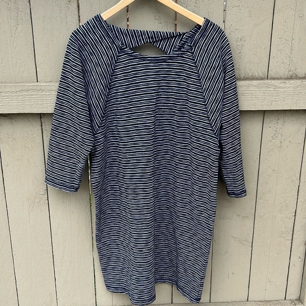 Talbots Navy and White Striped Knit Slub Dress Nautical Spring Quiet Luxury Sz L
